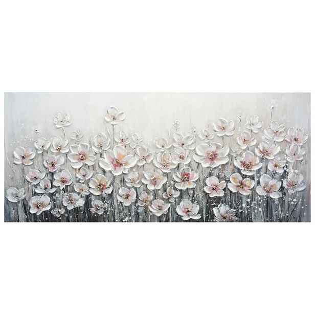 Ručně malovaný obraz Bílé květiny 140x60 cm, olejomalba