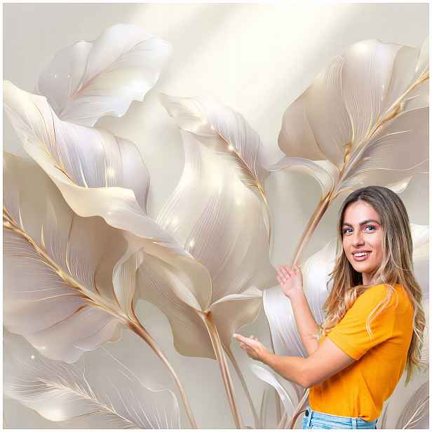 Fototapeta Obývací Pokoj Ložnice Listy Abstrakce Zlato Béžová 490x280 LAZB05F