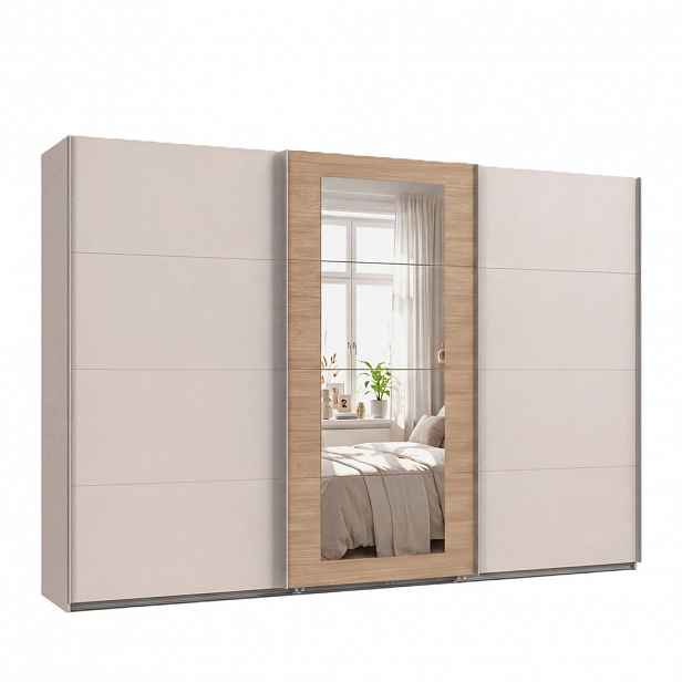 luma-home SKŘÍŇ S VZDUŠNÝMI DVEŘMI, 3dveřová, šířka 313 cm, výška 208 cm, hloubka 64 cm, úchytky v odstínu béžově šedé / 22631