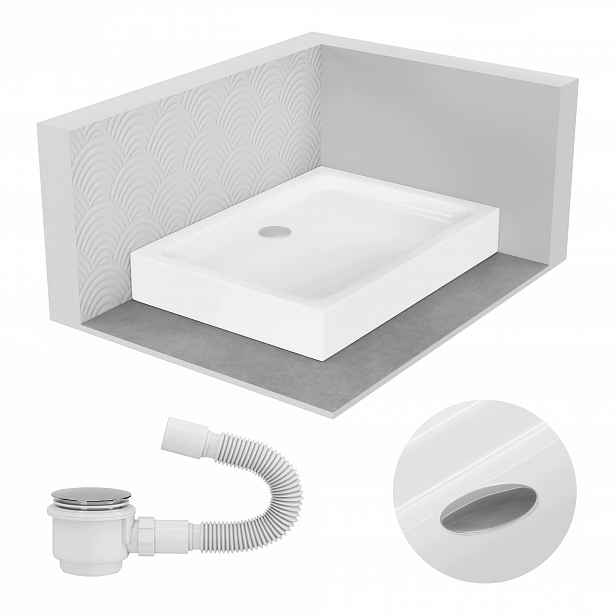 Sprchová vanička obdélníková 80x100 cm Comfort bílá vysoká 14 cm sifon