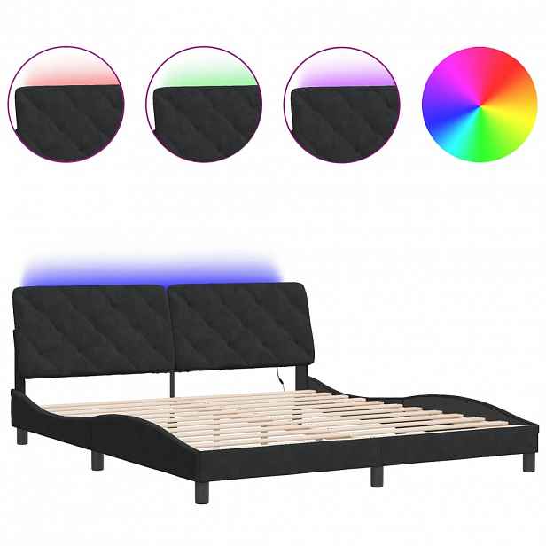 vidaXL Rám postele s LED bez matrace černý 180 x 200 cm samet