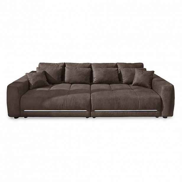 luma-home VELKÉ sofa pružinovým jádrem, 294 × 136 × 86 cm (Š×H×V), osvětlení RGB LED s dálkovým ovládáním, potah z mikrovlákna v hnědé barvě / 15417