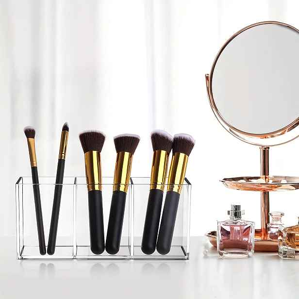 TEMU Akrylový organizér na štětce na make-up, stolní organizér na kosmetiku, držák na rtěnky a , luxusní a prémiový pocit