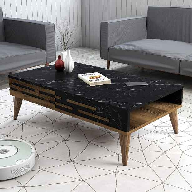 Konferenční stolek Valensiya - Walnut, Black, Marble
