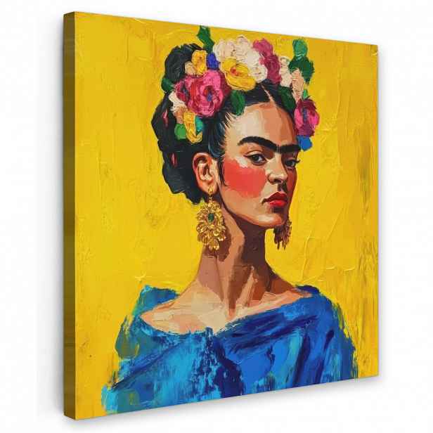 MuchoWow OBRAZ NA PLÁTNĚ Frida Kahlo - Žena - Žlutá - Modrá - Květiny 20x20 cm