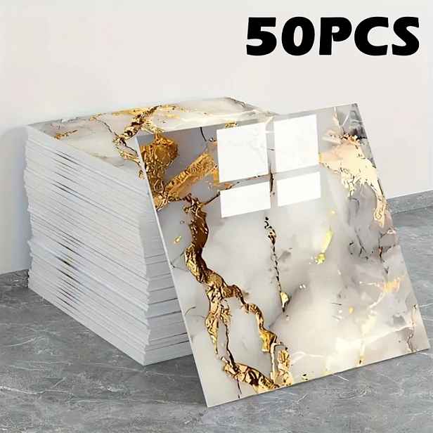 TEMU 50 ks 30 x 30 cm / 11,8 x 11,8 palců Samolepicí lesklá imitace mramorové tapety, 3D trojrozměrné nástěnné panely, závěsné dekorativní dlaždice,