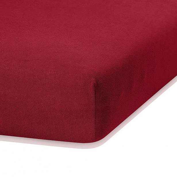 Tmavě červené elastické prostěradlo s vysokým podílem bavlny AmeliaHome Ruby, 200 x 120-140 cm
