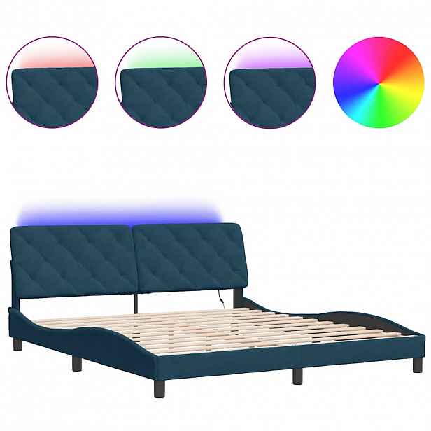 vidaXL Rám postele s LED bez matrace modrý 180 x 200 cm samet