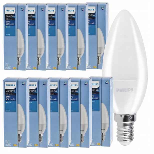 10x Led žárovka E14 Philips 7W=60W 806lm 2700k Premium Sada Led žárovek