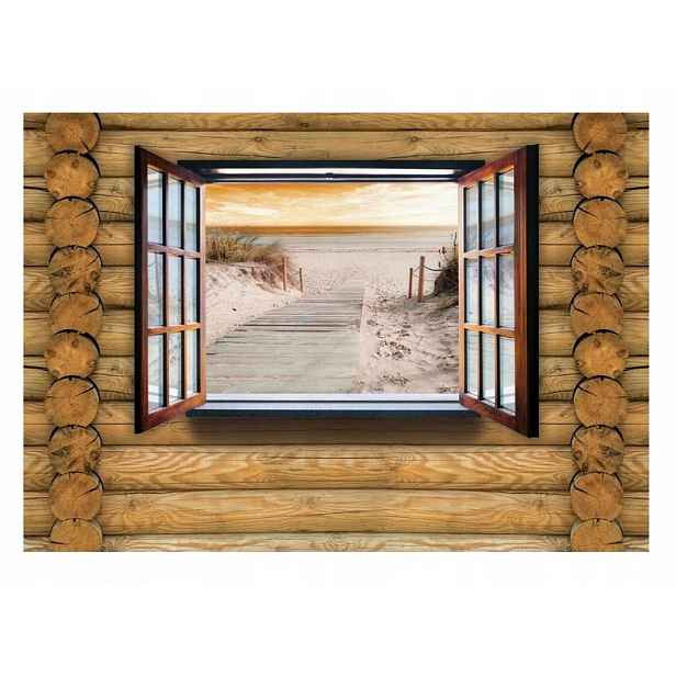 Fototapeta 3D okno deska imitace pláže 416x254