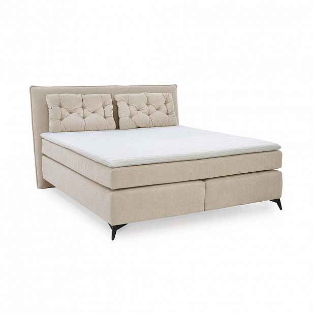 luma-home POSTEL s boxspringem 180 × 200 cm s oboustrannými pružinovými matracemi Bonell H2/H3, čalouněním s pružinami Bonell, béžová ženilka / 20030