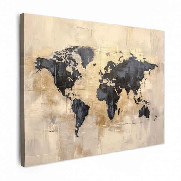MuchoWow OBRAZ NA PLÁTNĚ Mapa světa - Zlatá - Černá - Abstraktní 40x30 cm