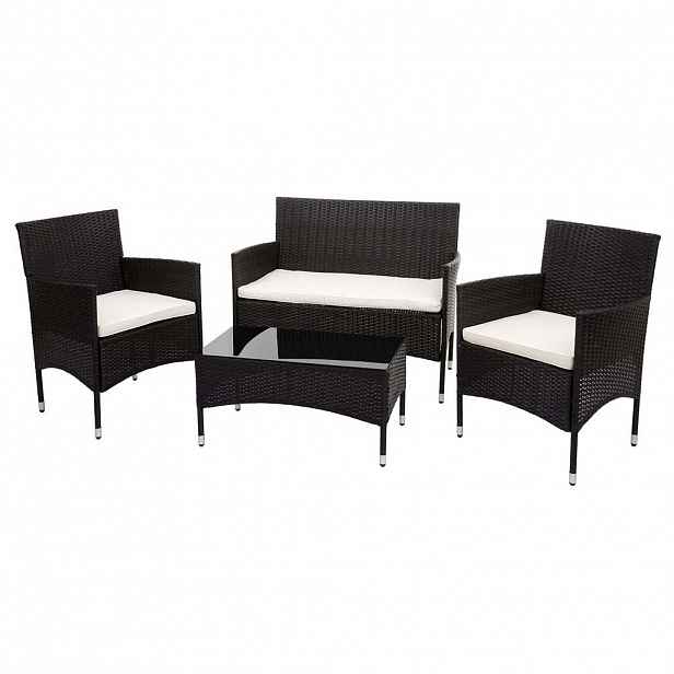 MCW POLY-RATTAN SADA Hnědá, krémově bílá