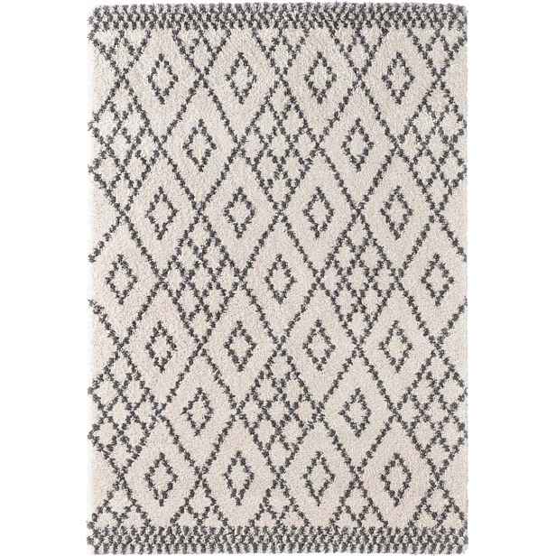 Šedo krémový koberec do obývacího pokoje, silný koberec typu shaggy, boho vzor 80 x 150 cm
