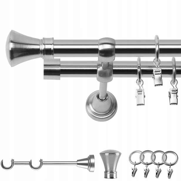 Garnýž Kovový Dvojitý 120 CM 19 MM Efekt Oceli Monako Kolečka Na Žabky