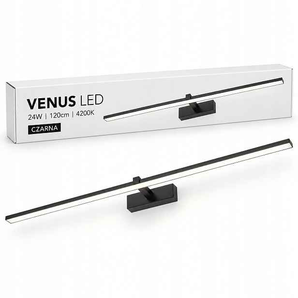 Led nástěnné svítidlo Venus 24W 120 cm černá lampa nad zrcadlo 4200K IP44 1640lm