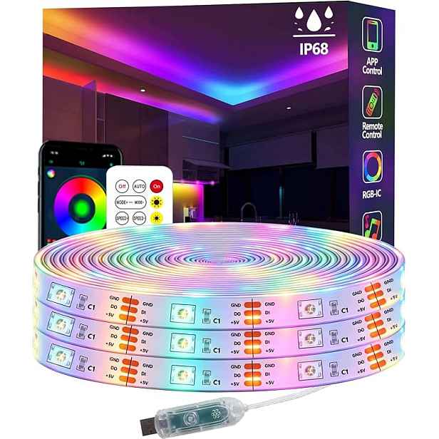 Led pásek Rgb IC WS2812 IP68 Bluetooth dálkový ovladač Usb 5V venkovní 15 m