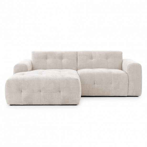 luma-home ROHOVÁ POHOVKA s otomanem vlevo, rafinovaným prošíváním, vlnovým pružením, Š234/H161/V79 cm, potah ze ženilky v béžové barvě / 21036