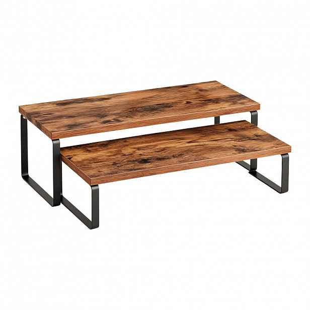 Relaxdays REGÁL Hnědá Černá 2-dílný set železo MDF 40x20 cm