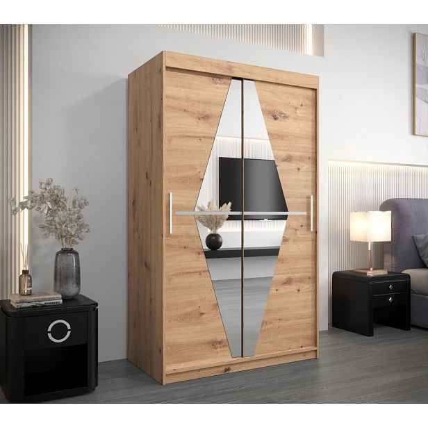 Šatní skříň se zrcadlem KAMILA - šířka 120 cm, dub artisan