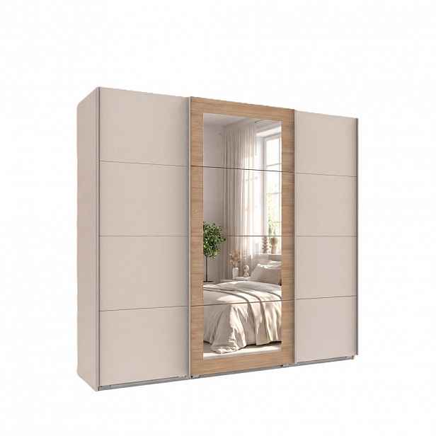 luma-home ZÁVĚSNÁ SKŘÍŇ se 3 dveřmi, šířka 225 cm, výška 208 cm, hloubka 64 cm, šatní skříň v odstínu béžově šedé, úchytky v odstínu béžově šedé / 226