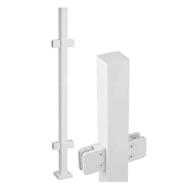 Průchozí Sloupek 110 cm pro skleněné zábradlí Bílý nerezový 40x40 mm