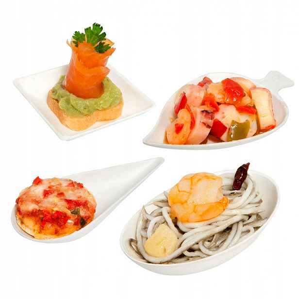 Talířky fingerfood svačinky 4 vzory bílé 1000 ks 4x250 Ks