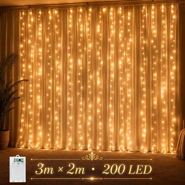 TEMU 1ks 300/200 LED bateriové pohádkové závěsové světla, baterie nejsou součástí balení, 8 světelných režimů, ideální pro závěsné pozadí v ložnici,