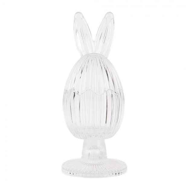 Skleněná dóza s víkem ve tvaru vejce se zaječími oušky na noze – Ø 9*22 cm Clayre & Eef