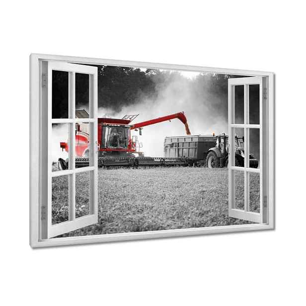 Obrazy 120x80 Červený traktor Žniva