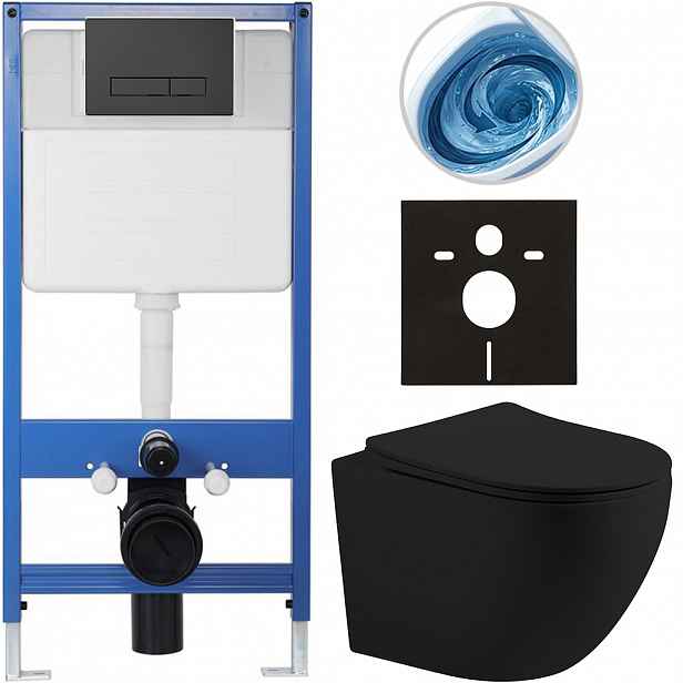 Kompletní WC set Profi/Cesso - černá matná - WC tlačítko Slim/Černá matná - předstěnová instalace - 49x36 cm - 8050BD111