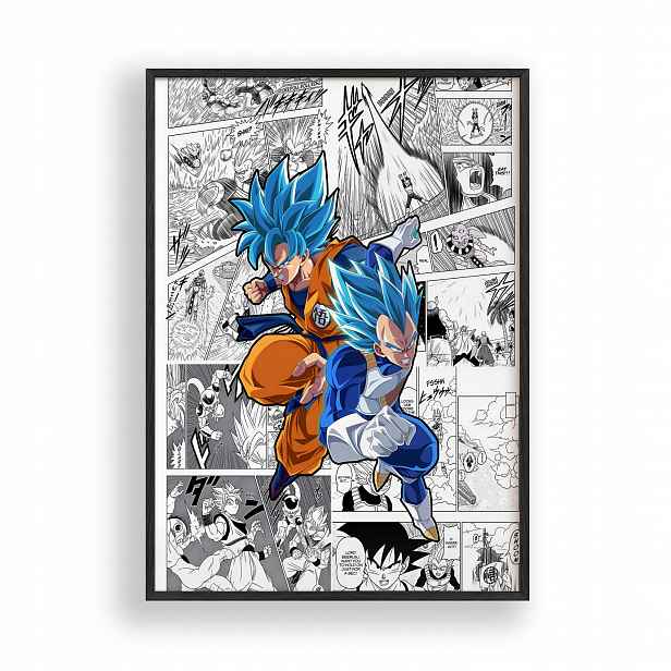 Obraz Dragon Ball Goku Vegeta Plakát Rámeček Dřevěný Černý 30x42 cm