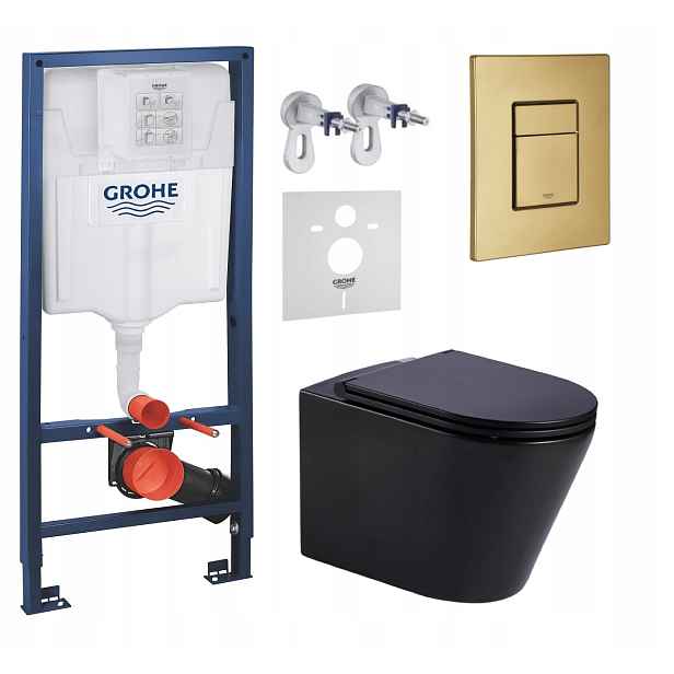 Podomítkový set Grohe s miskou Jess černý, tlačítkový, zlatý, kartáčovaný Fresh