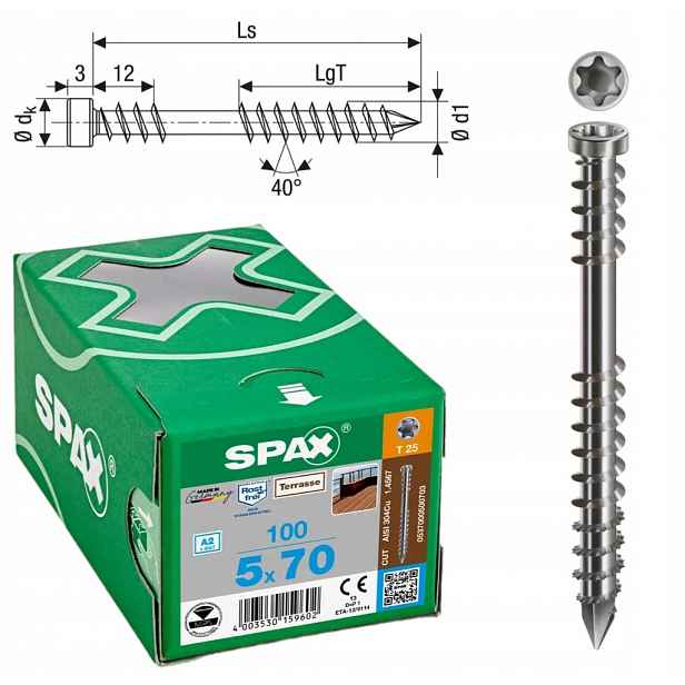 Terasový šroub Spax 5x70 mm 100 ks