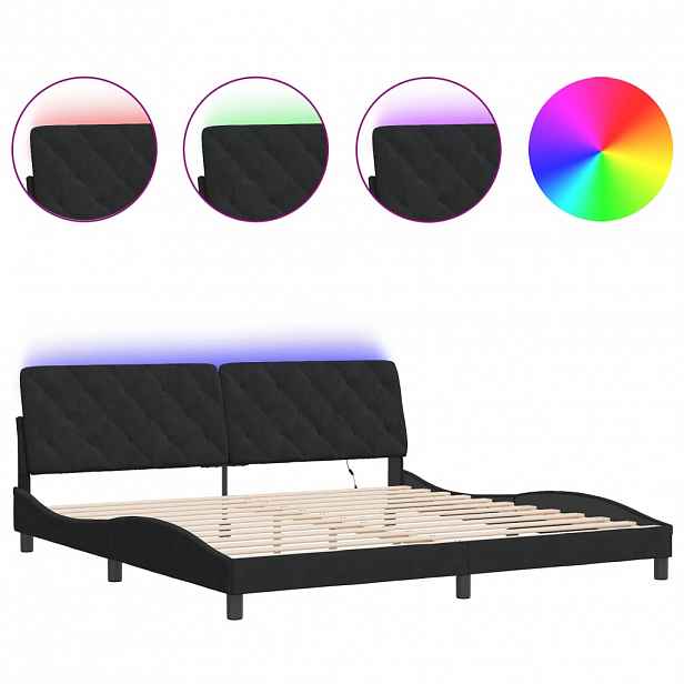 vidaXL Rám postele s LED bez matrace černý 200 x 200 cm samet
