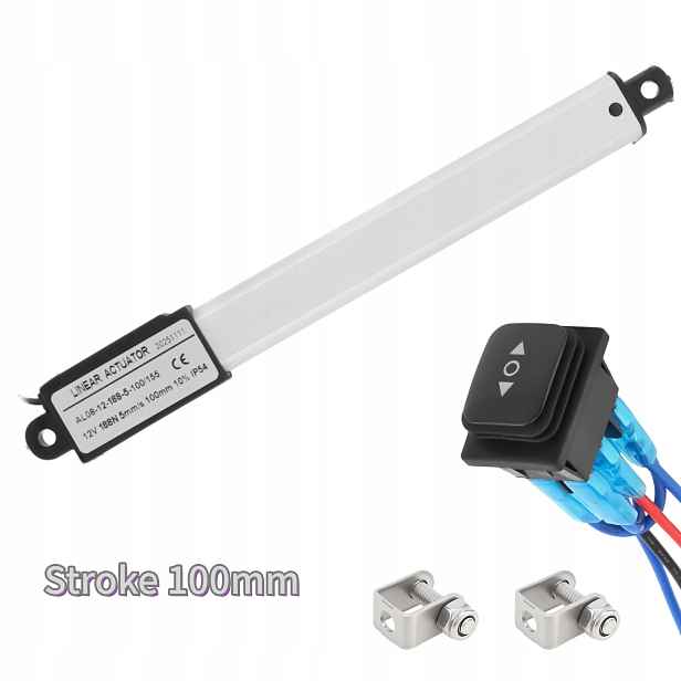 12V Lineární Aktuátor 100mm Zdvih 5mm/s 188N pro Skříně/Zásuvky/Automatizaci