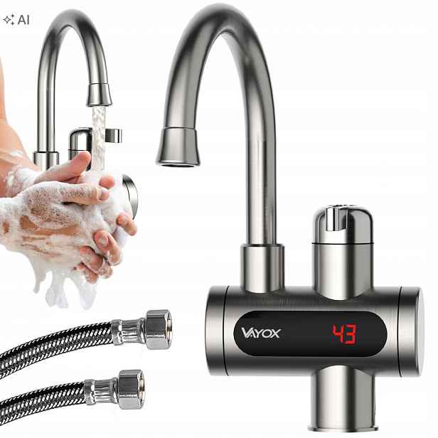 Elektrický Průtokový Ohřívač Vody Ocel Displej 3000W Kohoutek Vayox