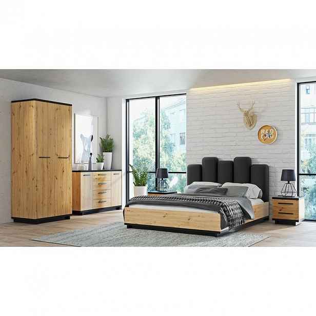 Nábytek do ložnice s postelí 160x200 DELAWARE 1 - dub artisan / matný černý