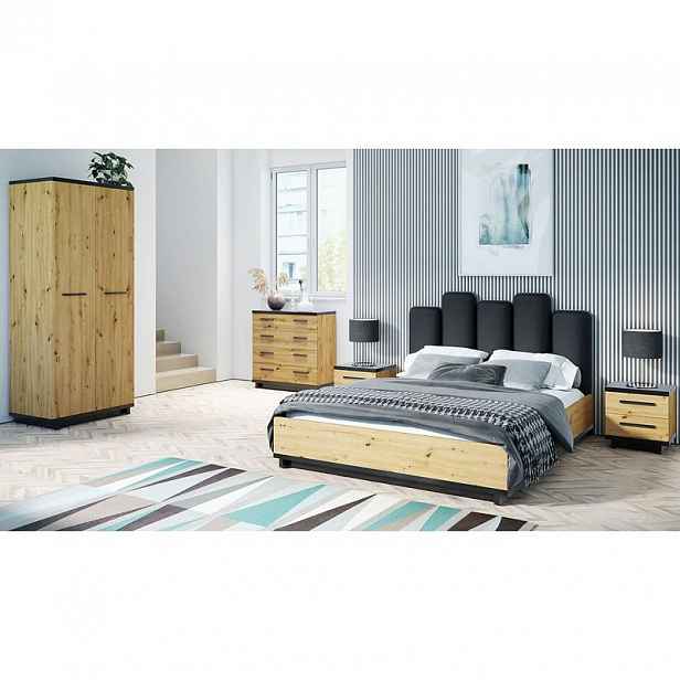 Nábytek do ložnice s postelí 160x200 DELAWARE 2 - dub artisan / matný černý