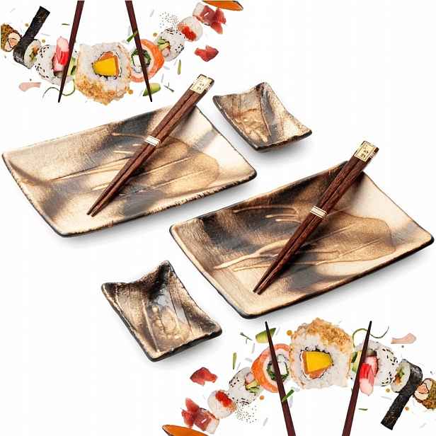 Sada keramiky na sushi Krémově hnědá pro 2 osoby 6 Elemen Edo Japan