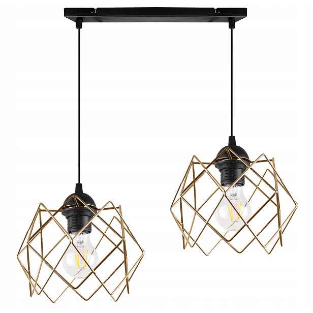 Závěsné Stropní Svítidlo Lustr Zlatý Černý Loft Glamour Do Obývacího Pokoje 2XE27