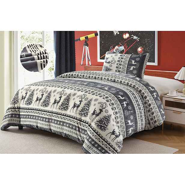 Mikroplyšové povlečení Premium 140x200+70x90 Sobík se stromečkem šedý