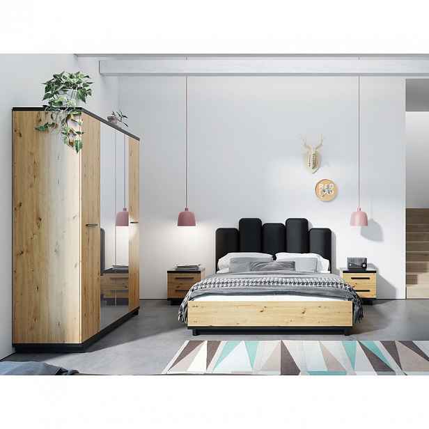 Nábytek do ložnice s postelí 160x200 DELAWARE 3 - dub artisan / matný černý
