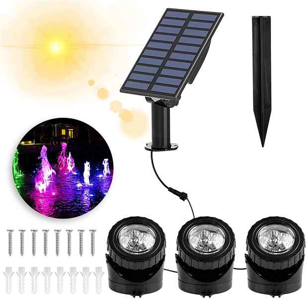 Solární lampa Rgb IP68, 3 ks, do bazénu a jezírka, černá