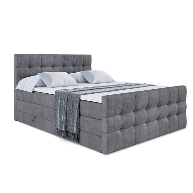ALTDECOR BOXSPRINGOVÁ POSTEL s matrací H3/H4 - BERO-Z KING - 200x200 cm Tmavě šedá