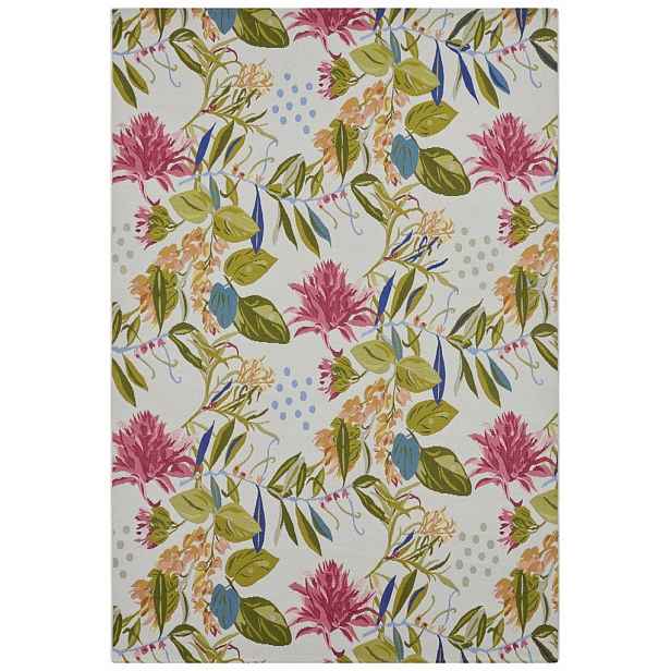 Koberec na terasu 200 x 285 cm, šenilový vzor s barevnými květy, plochý
