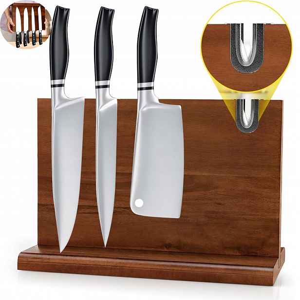 Magnetický Kuchyňský Blok Na Nože Bambusový Stojan Magnet Oboustranný Lehký