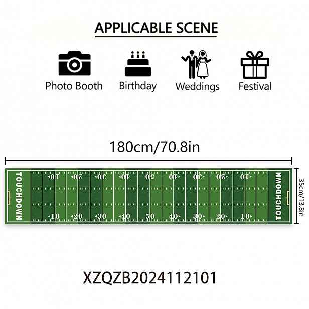TEMU 1 ks dekorativního ubrusu s americké fotbalové hry, rozměry 180 cm x 35 cm, obdélníkového tvaru, s touchdownu, ideální pro oslavy zápasů a