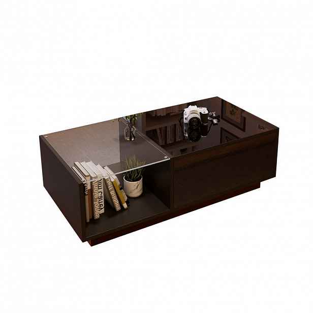 Modfu KONFERENČNÍ stolek z dřevotřísky 100x50x33-46,5 cm černý s výklopnou deskou, LED osvětlením a úložným prostorem
