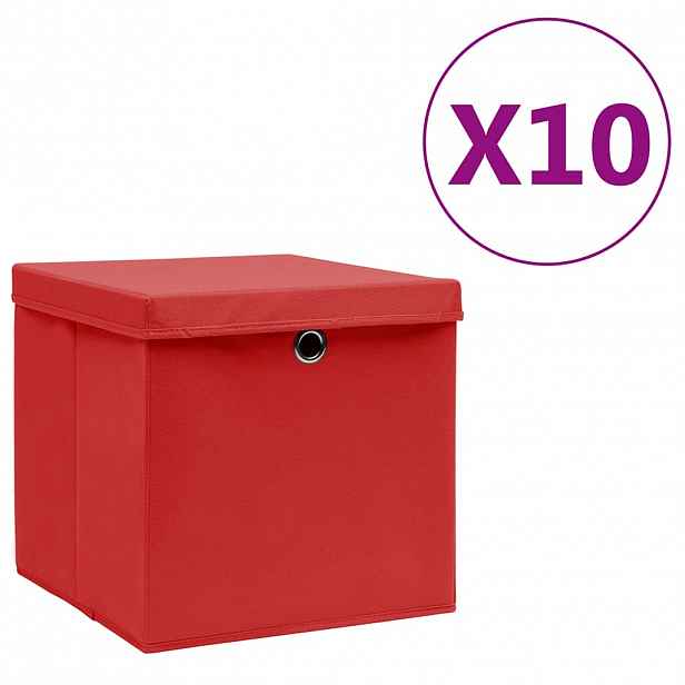 vidaXL Úložné boxy s víky 10 ks 28 x 28 x 28 cm červené